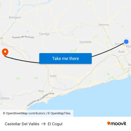 Castellar Del Vallès to El Cogul map