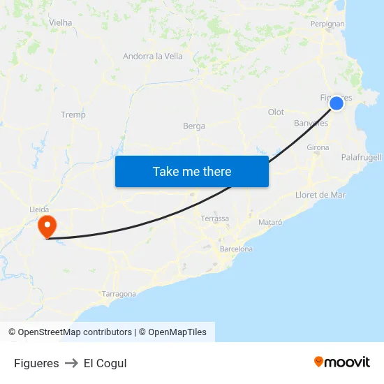 Figueres to El Cogul map