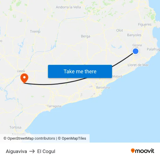 Aiguaviva to El Cogul map