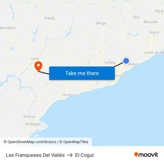 Les Franqueses Del Vallès to El Cogul map