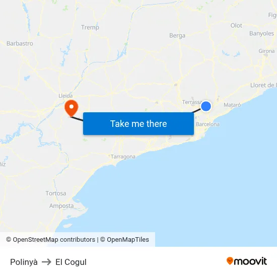 Polinyà to El Cogul map