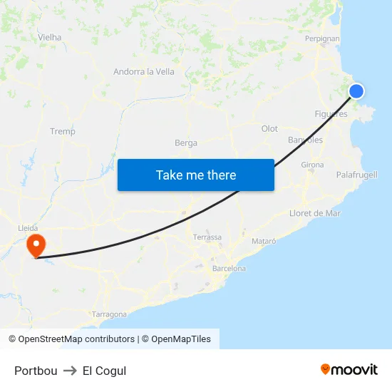 Portbou to El Cogul map