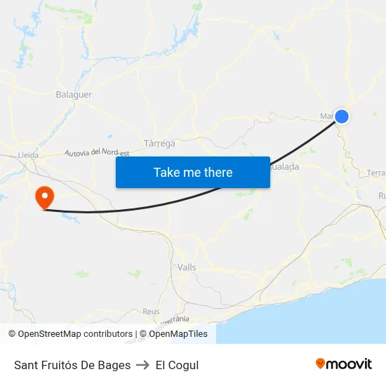 Sant Fruitós De Bages to El Cogul map