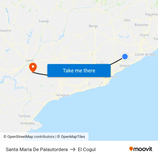 Santa Maria De Palautordera to El Cogul map