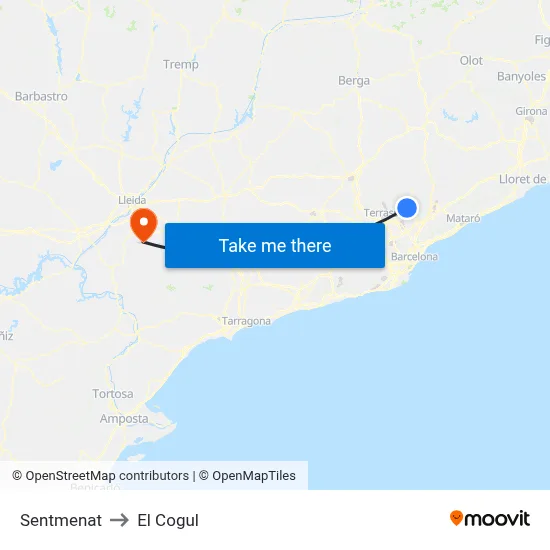 Sentmenat to El Cogul map