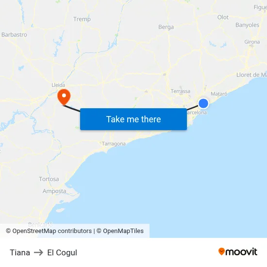 Tiana to El Cogul map