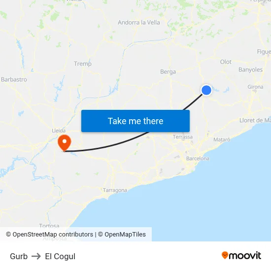 Gurb to El Cogul map