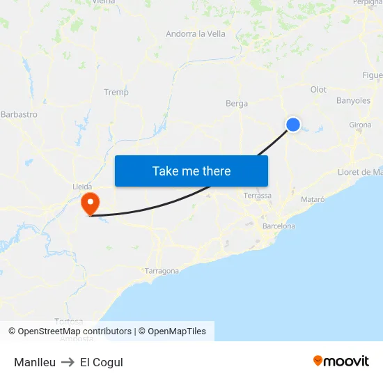 Manlleu to El Cogul map