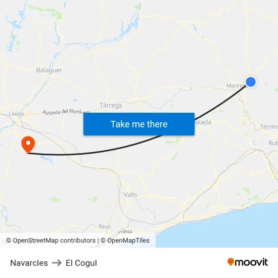 Navarcles to El Cogul map