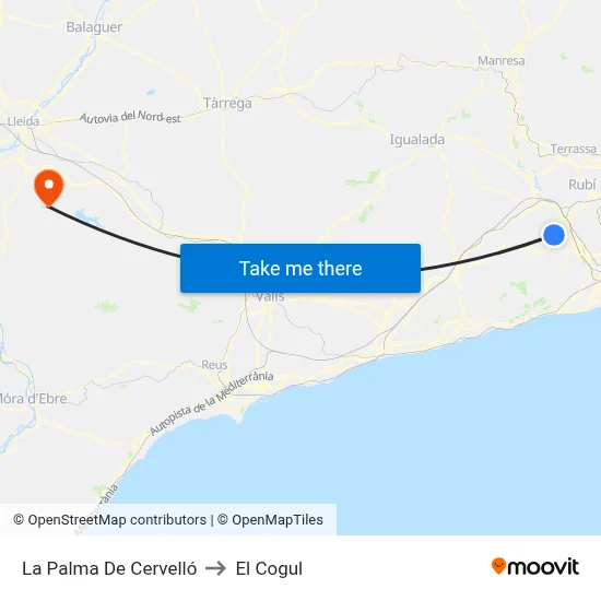 La Palma De Cervelló to El Cogul map