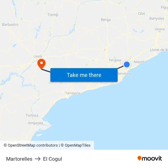 Martorelles to El Cogul map