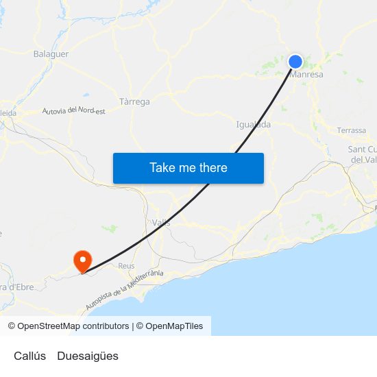 Callús to Duesaigües map