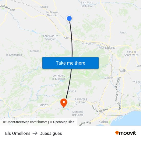 Els Omellons to Duesaigües map