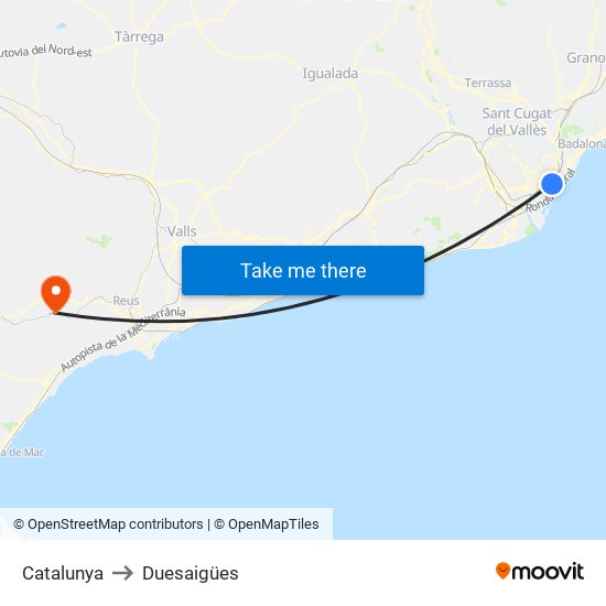 Catalunya to Duesaigües map
