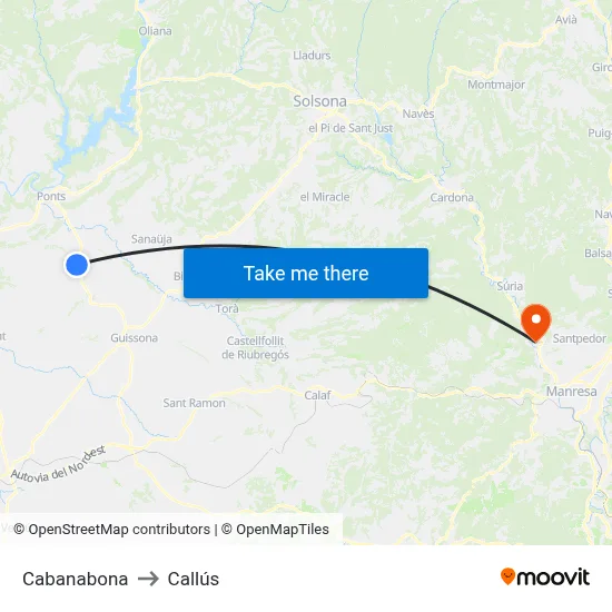 Cabanabona to Callús map