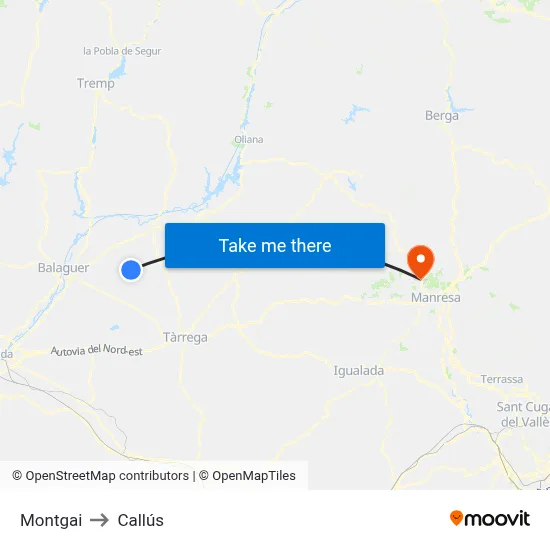 Montgai to Callús map