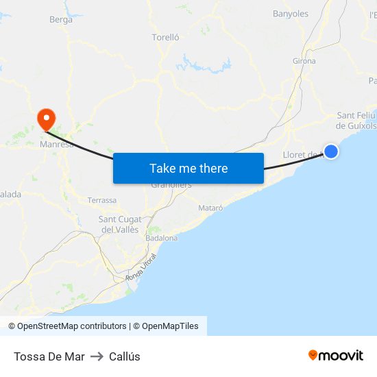 Tossa De Mar to Callús map