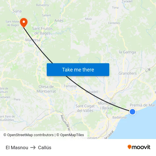 El Masnou to Callús map
