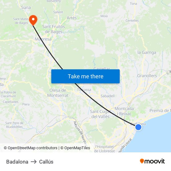 Badalona to Callús map