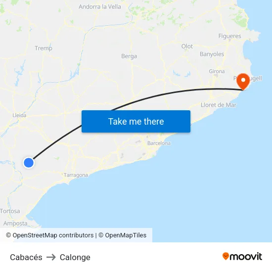 Cabacés to Calonge map