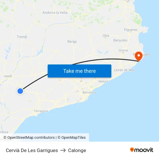Cervià De Les Garrigues to Calonge map