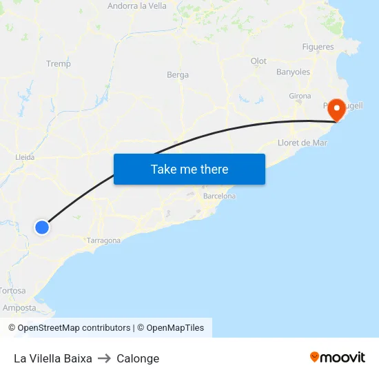 La Vilella Baixa to Calonge map
