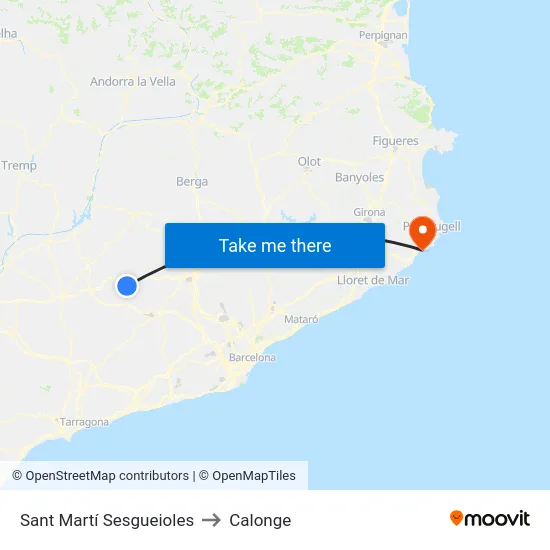 Sant Martí Sesgueioles to Calonge map