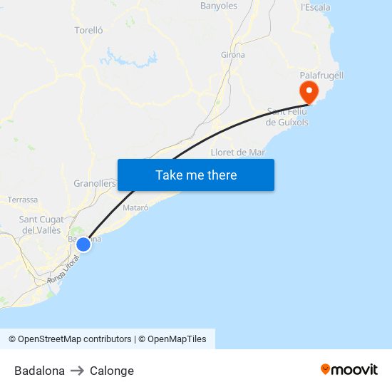 Badalona to Calonge map