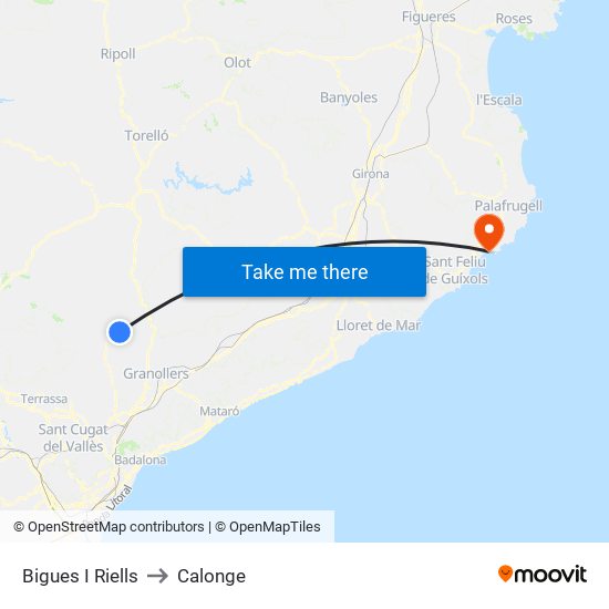 Bigues I Riells to Calonge map