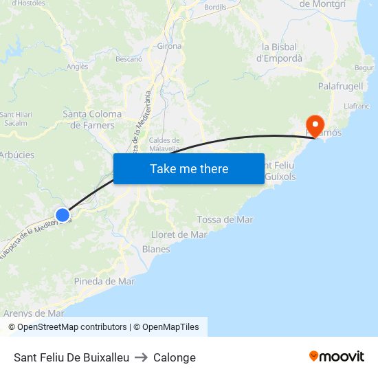 Sant Feliu De Buixalleu to Calonge map