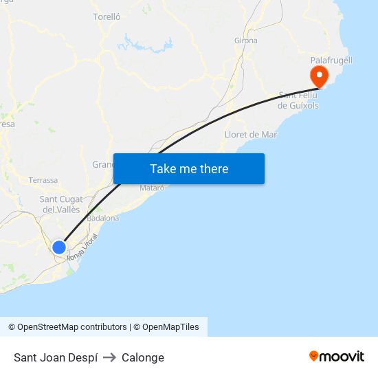 Sant Joan Despí to Calonge map