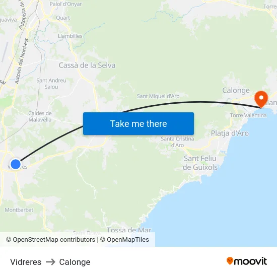 Vidreres to Calonge map