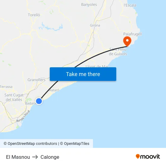 El Masnou to Calonge map