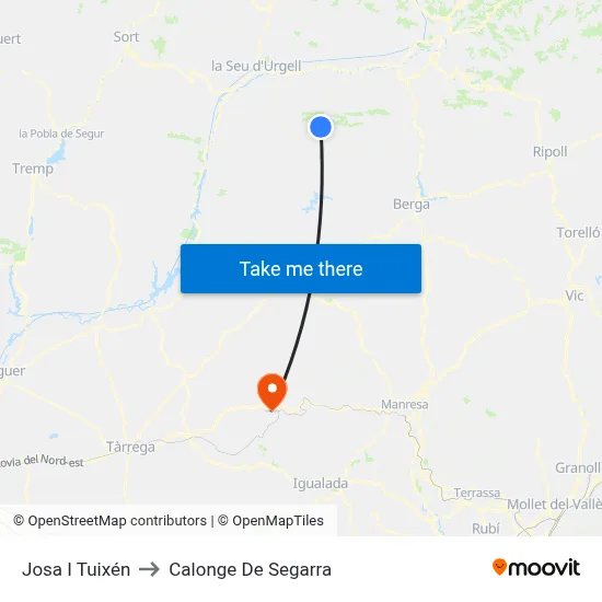 Josa I Tuixén to Calonge De Segarra map