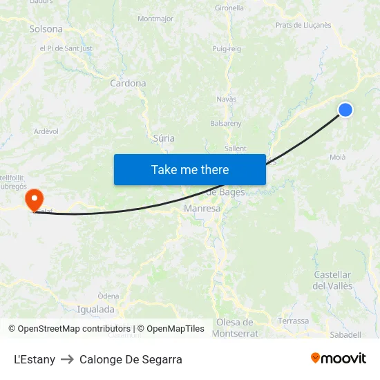 L'Estany to Calonge De Segarra map