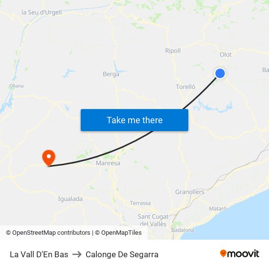 La Vall D'En Bas to Calonge De Segarra map