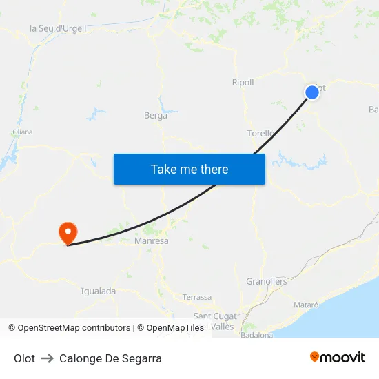 Olot to Calonge De Segarra map