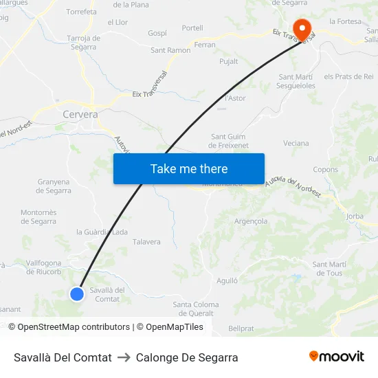 Savallà Del Comtat to Calonge De Segarra map