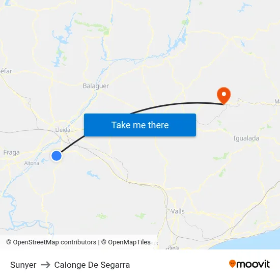 Sunyer to Calonge De Segarra map