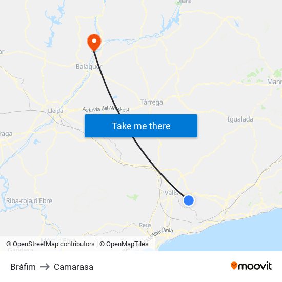 Bràfim to Camarasa map