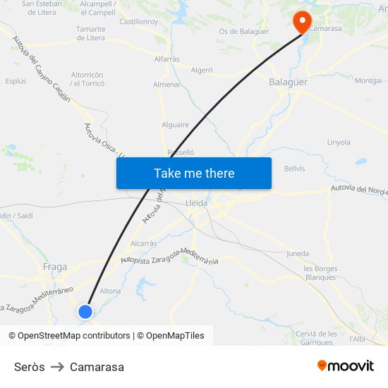 Seròs to Camarasa map