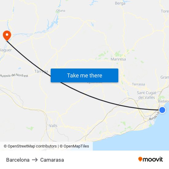 Barcelona to Camarasa map