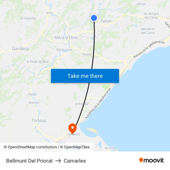 Bellmunt Del Priorat to Camarles map