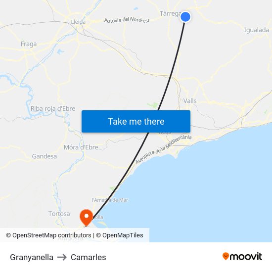 Granyanella to Camarles map