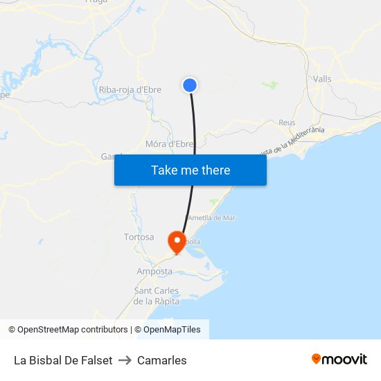 La Bisbal De Falset to Camarles map