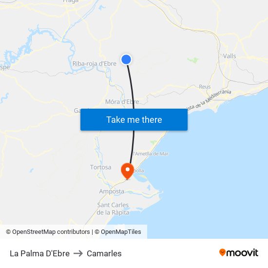 La Palma D'Ebre to Camarles map
