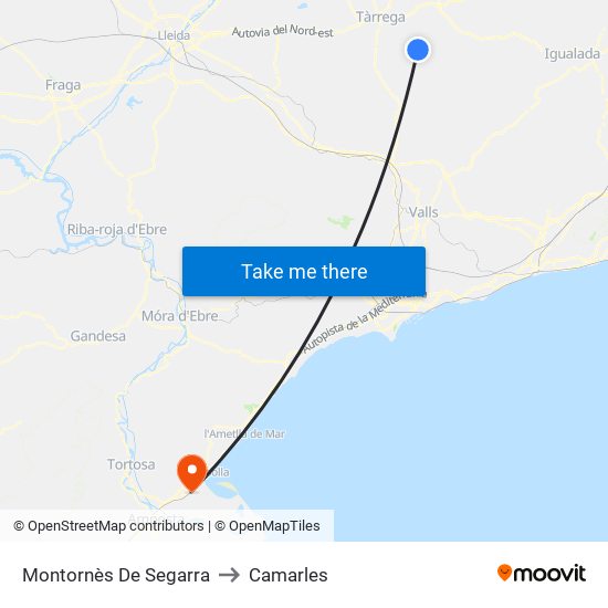 Montornès De Segarra to Camarles map