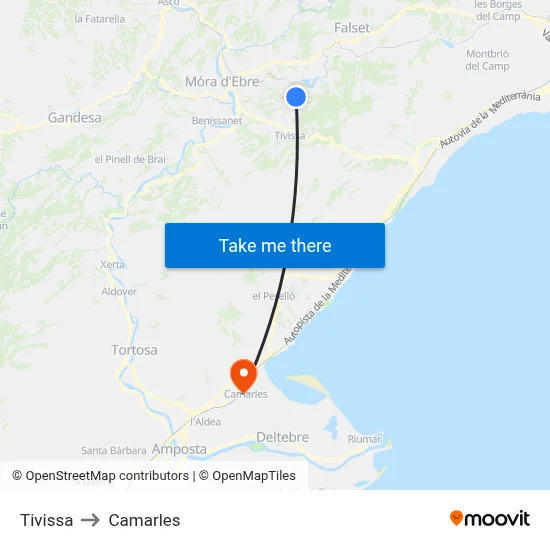Tivissa to Camarles map