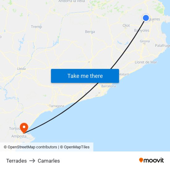 Terrades to Camarles map