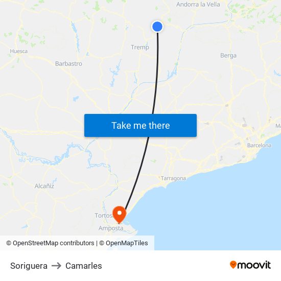 Soriguera to Camarles map
